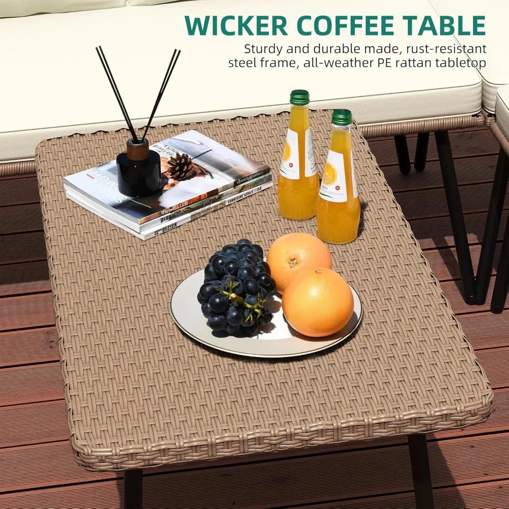 4-Piece Wicker Sectional, All Weather, Cushions, Side Table