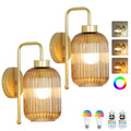 Gold Wireless Wall Sconces Battery Operated, Rechargeable Set-of-2 w/Remote and Bulb