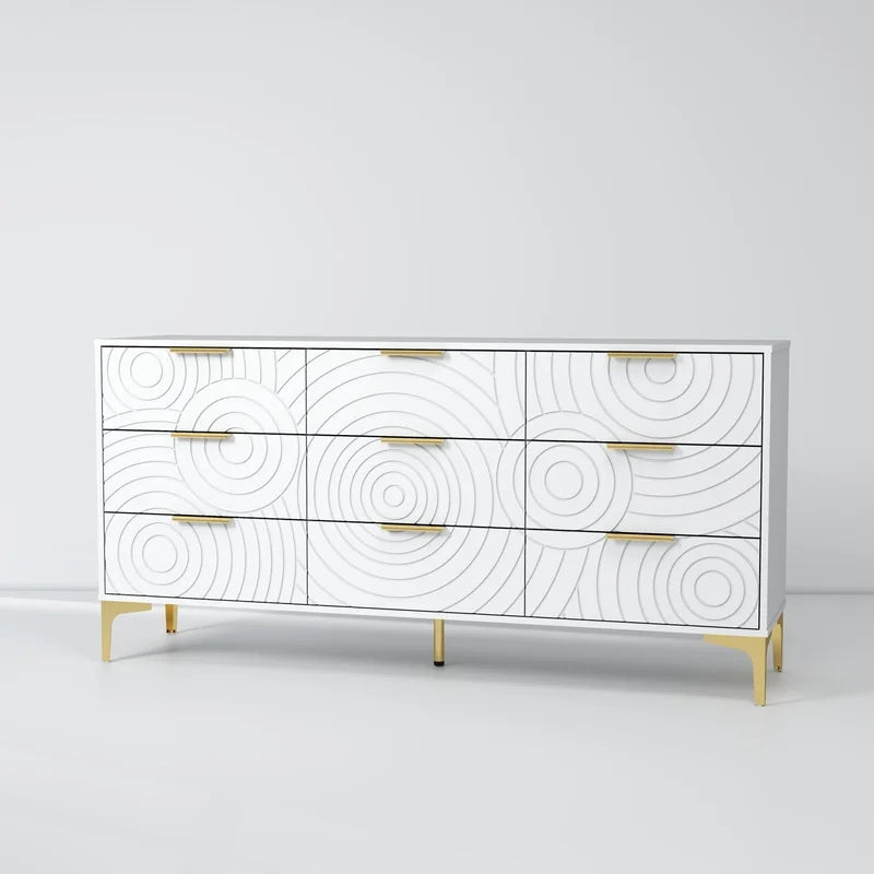 Modern White 9-Drawer Dresser, Metal Handles, Large Storage Chest