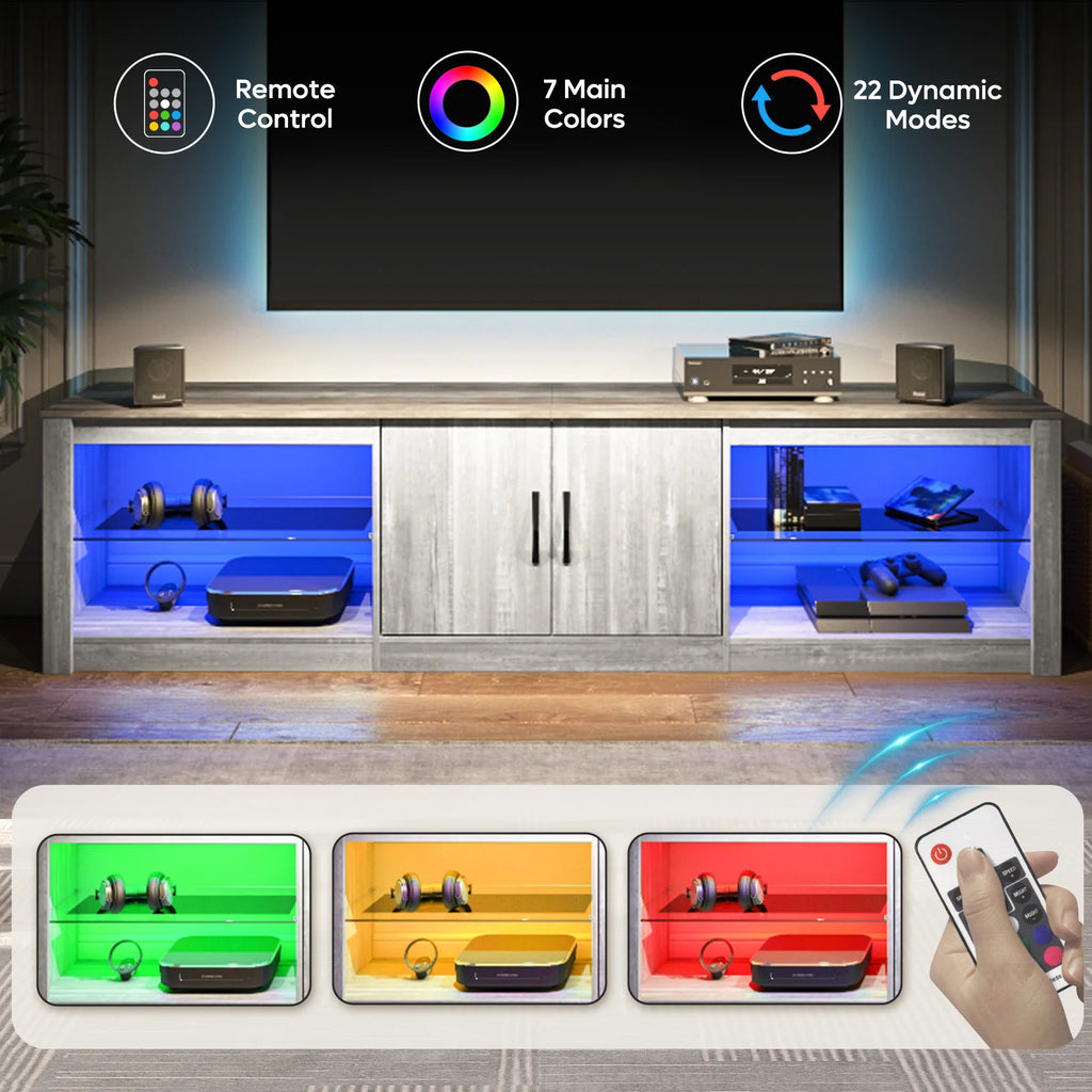 70IN for 75IN TV, LED with Adjustable Glass Shelves Two Cabinets