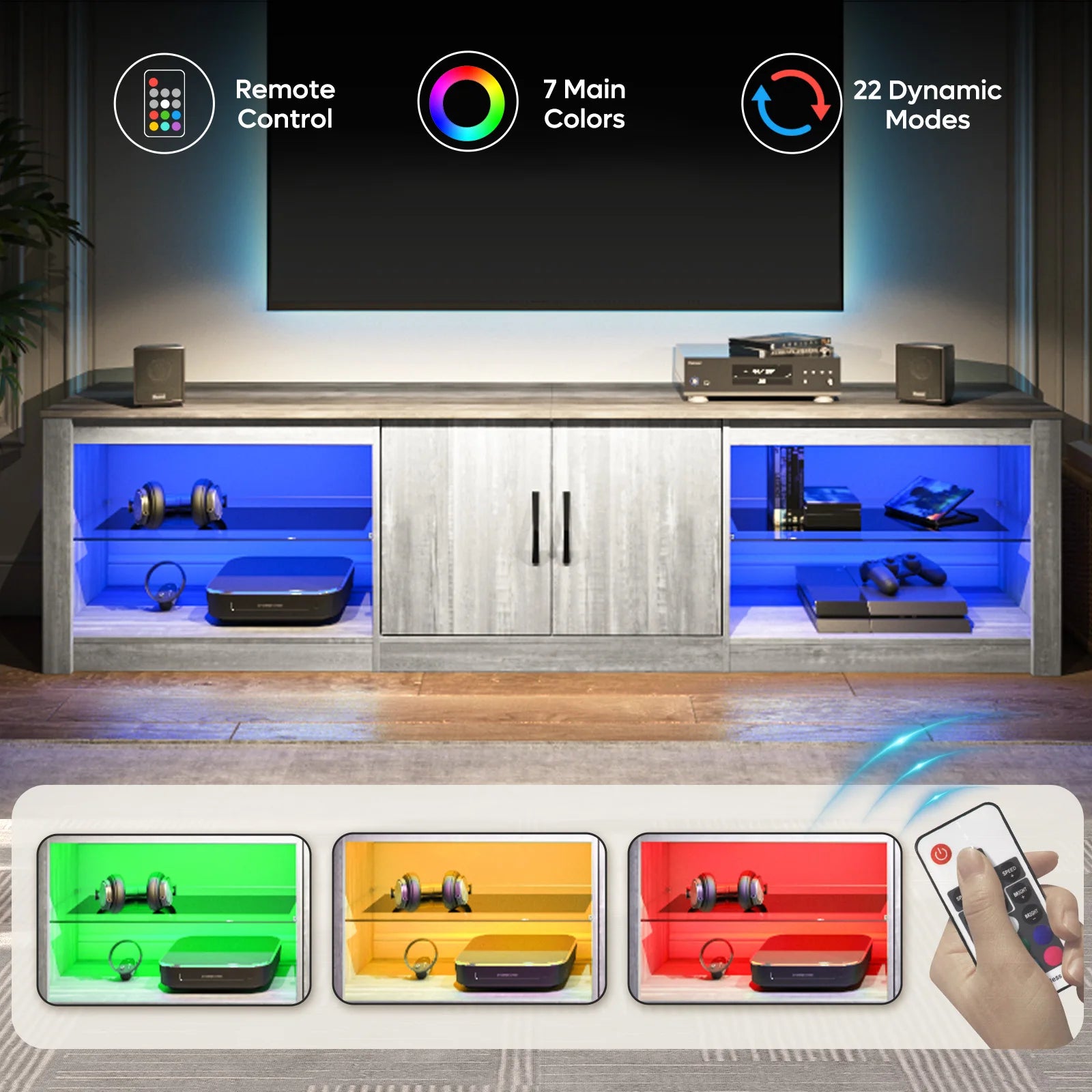 70IN for 75IN TV, LED with Adjustable Glass Shelves Two Cabinets