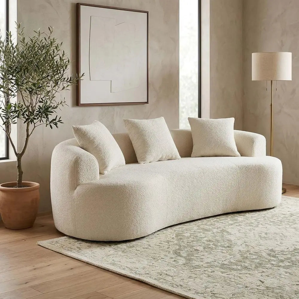 67” Plush Chenille Curved Loveseat, 3 Throw Pillows Extra Wide Armrests