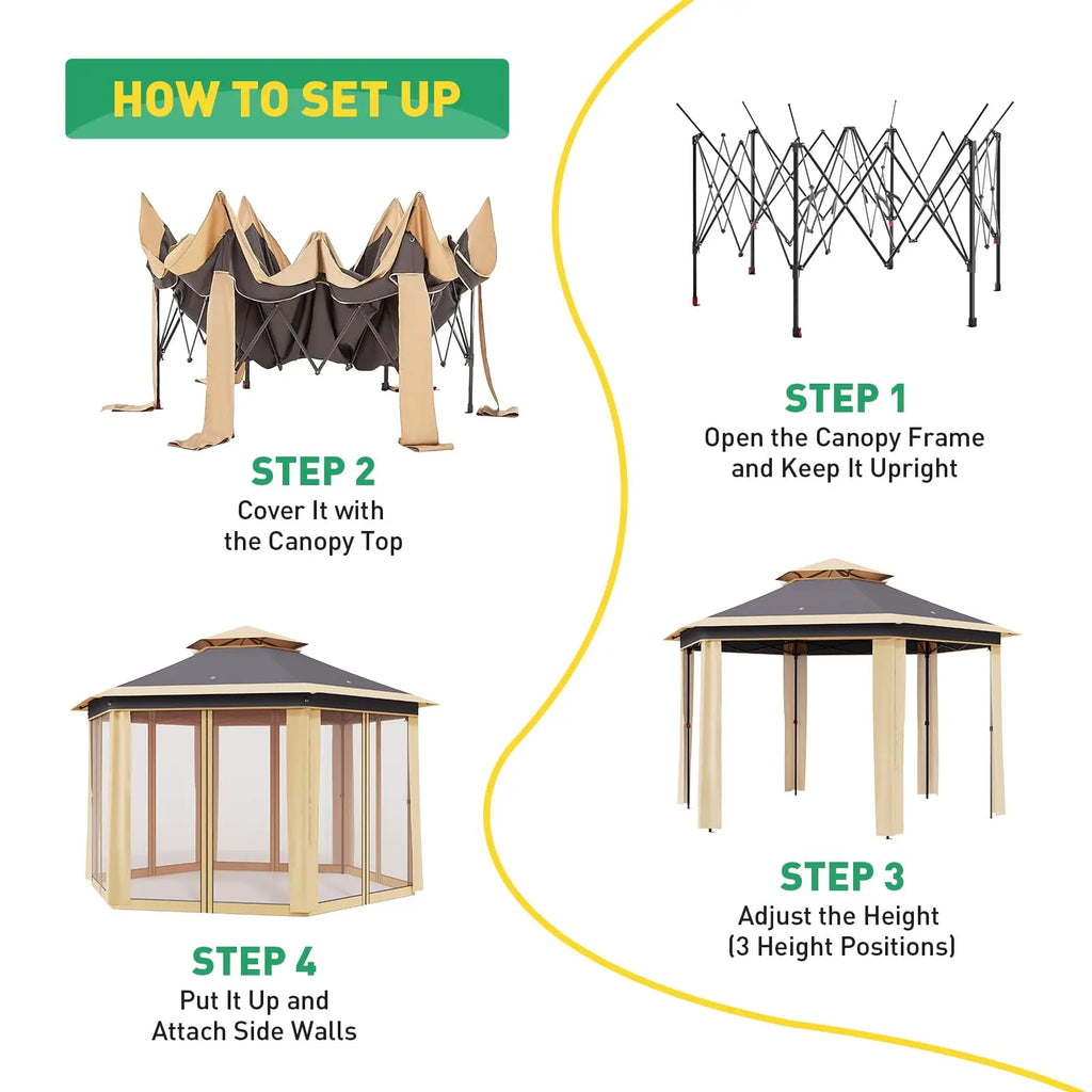 13'x13' Heavy Duty Pop Up Gazebo/Canopy Tent W/Mosquito Netting Double Roof