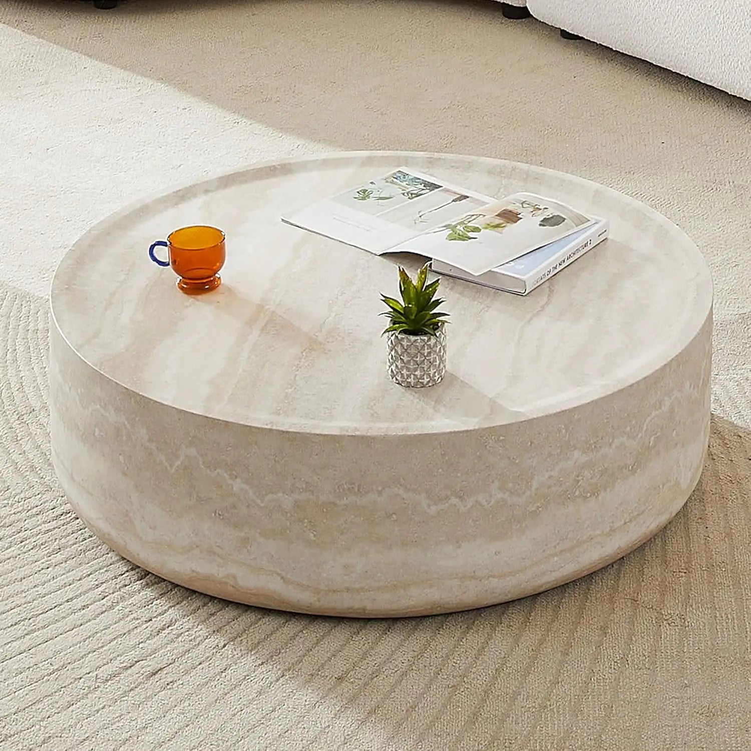 Set of 2 Round Coffee Table, Marble Grain Circke NestingTable