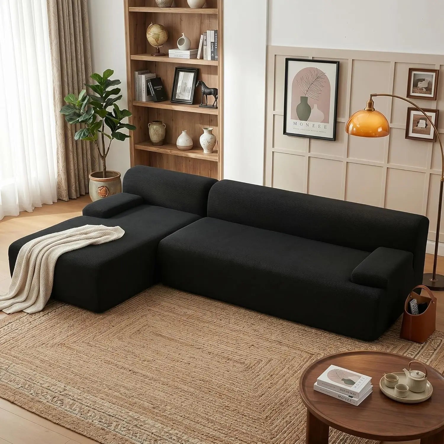 108"  Boneless Corduroy Cloud Sectional Sofa, Left-Facing Chaise, Soft Deep Lounger