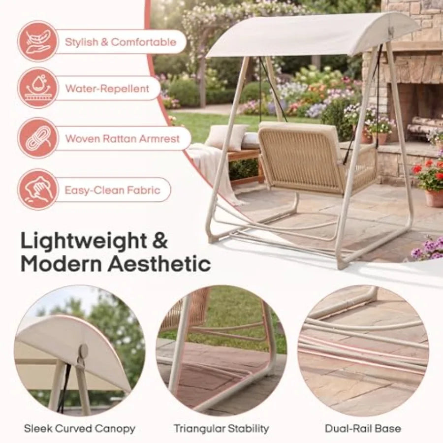Patio Swing Chair Adjustable Canopy, Heavy-Duty Triangular Frame, Single Seat
