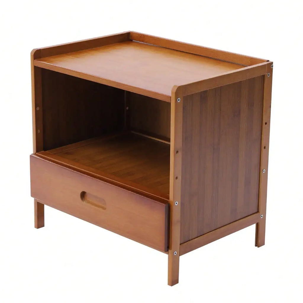 Nightstand Drawer And Open Shelf, Bamboo Cabinet