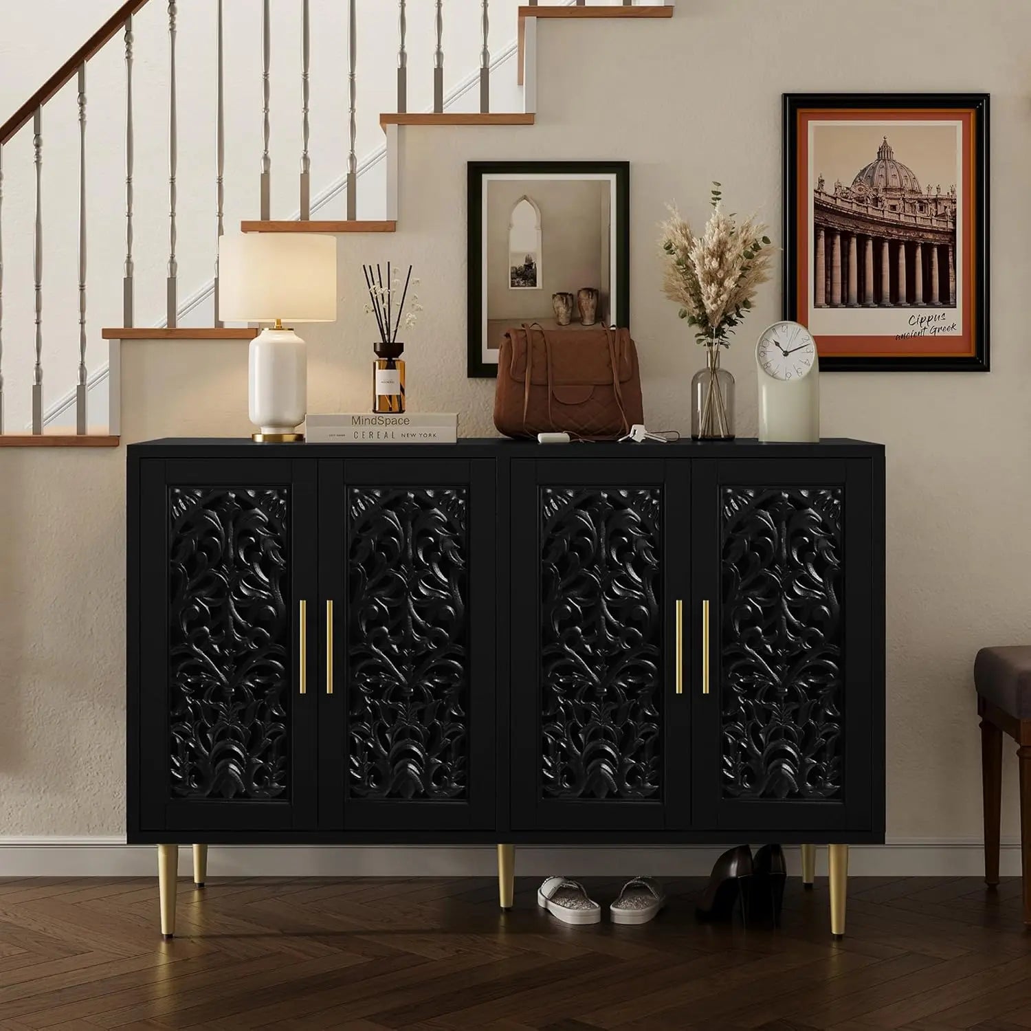 47.8" Accent 4-Door Carving Buffet Cabinet with Storage
