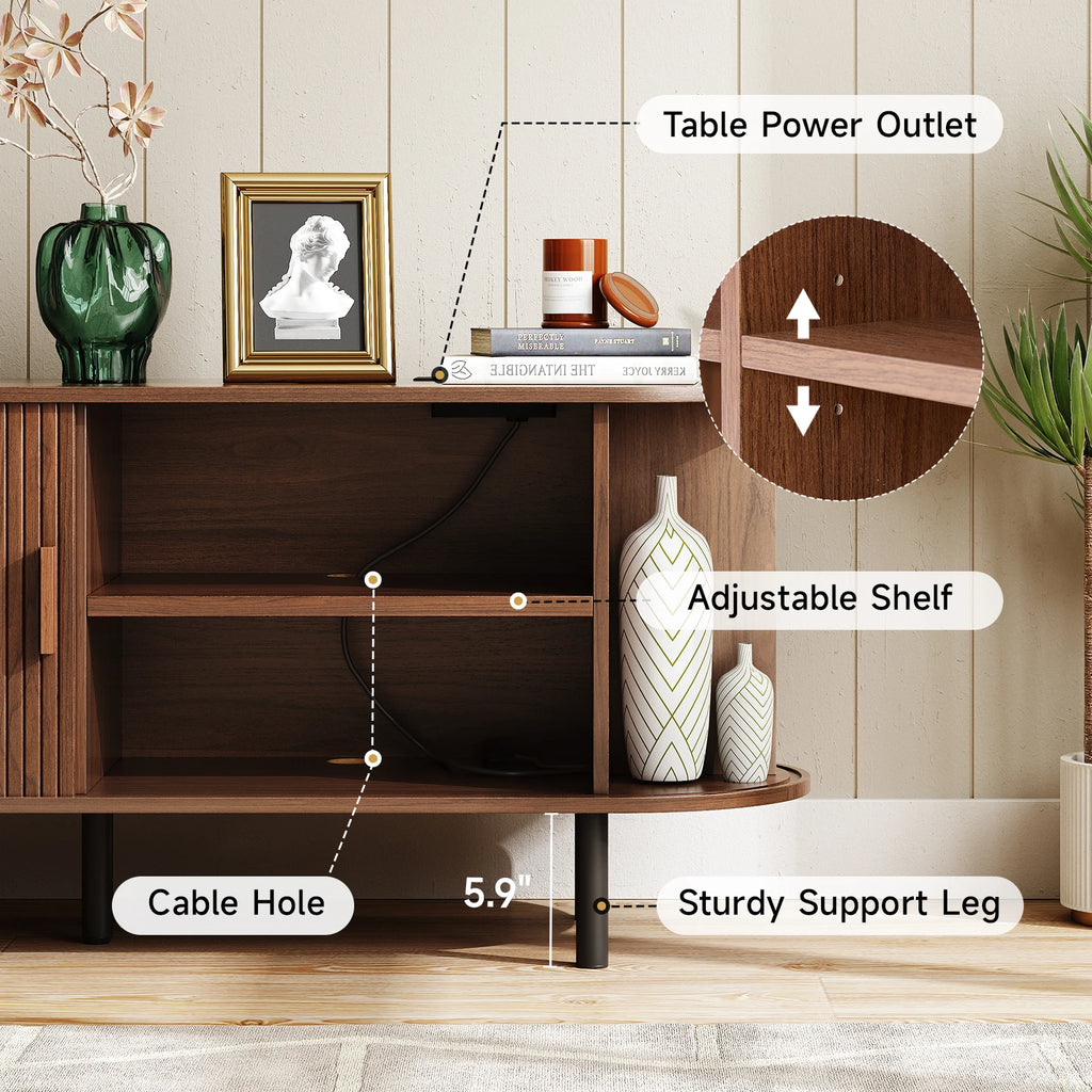 Entertainment Center Sliding Doors, Storage, Adjustable Shelves, Power Outlet