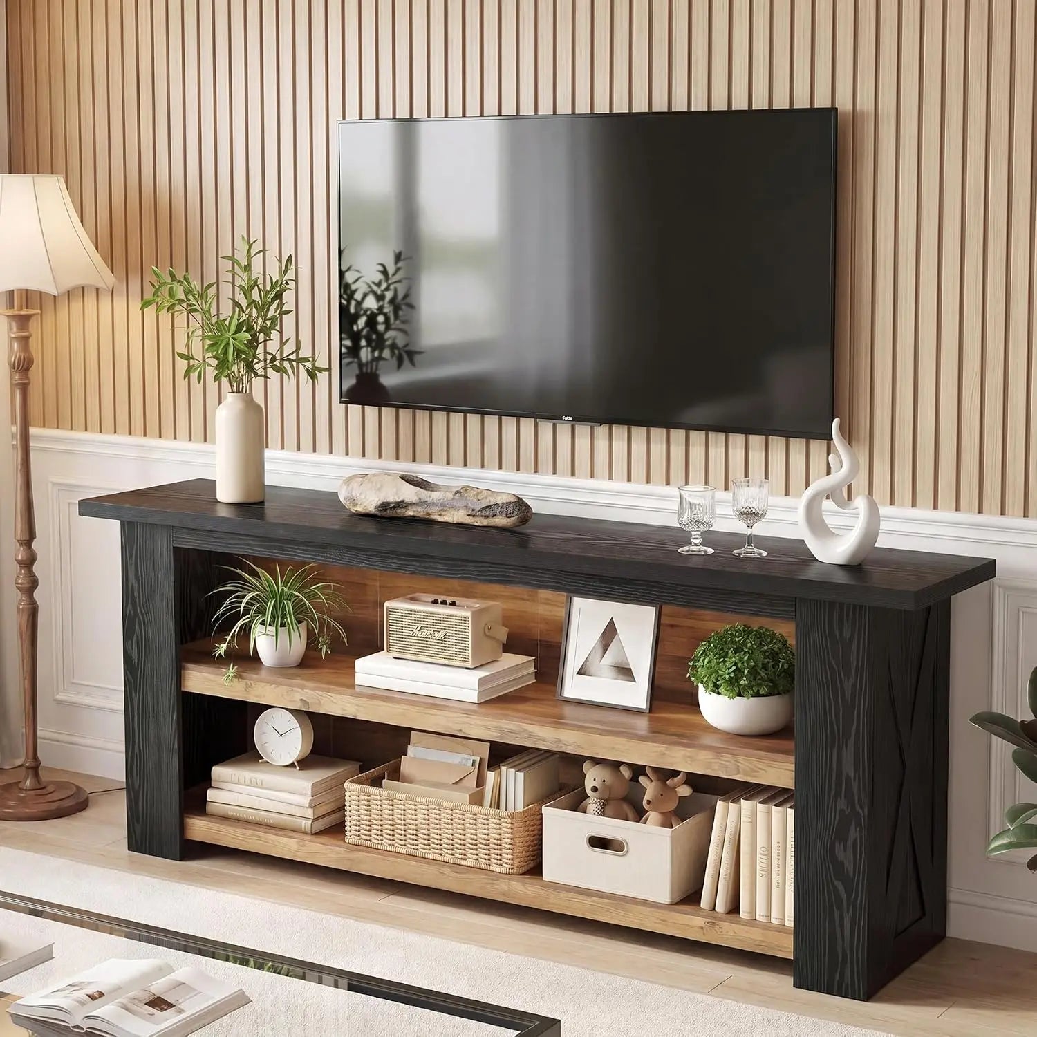 65IN Farmhouse Entertainment Center, Storage Cabinet
