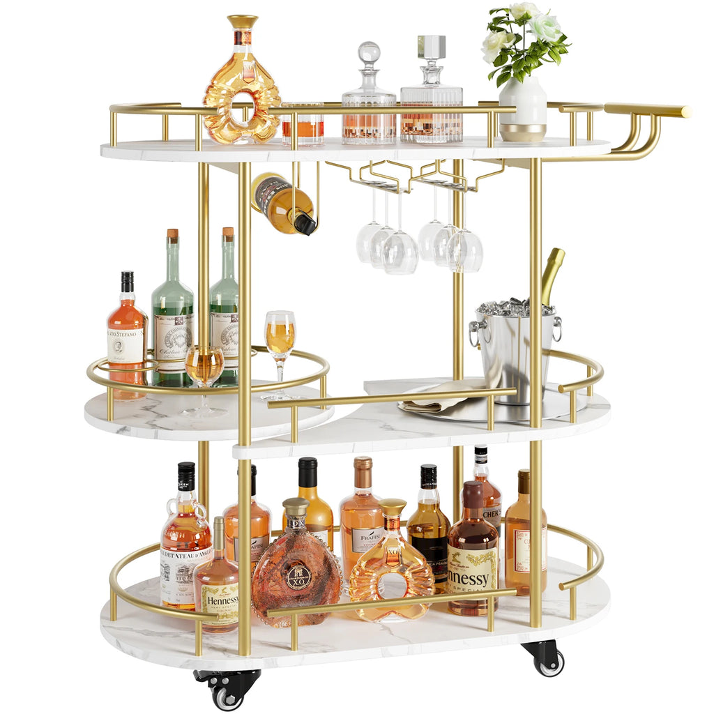 Gold Bar Carts 4-Tiers Mobile Bar On Wheels Wine Rack