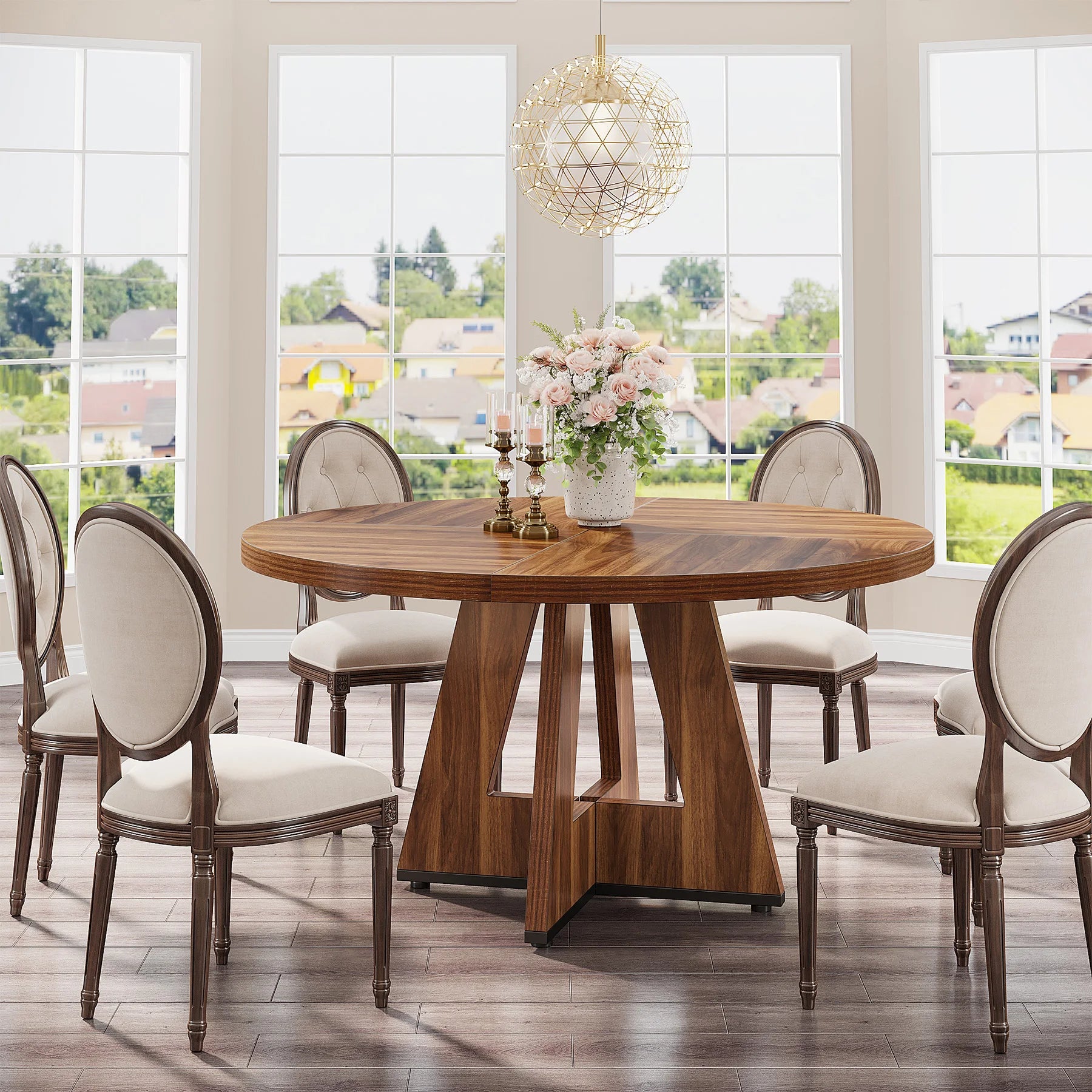 Round Dining Table, 4, 47IN Small Dinner Table