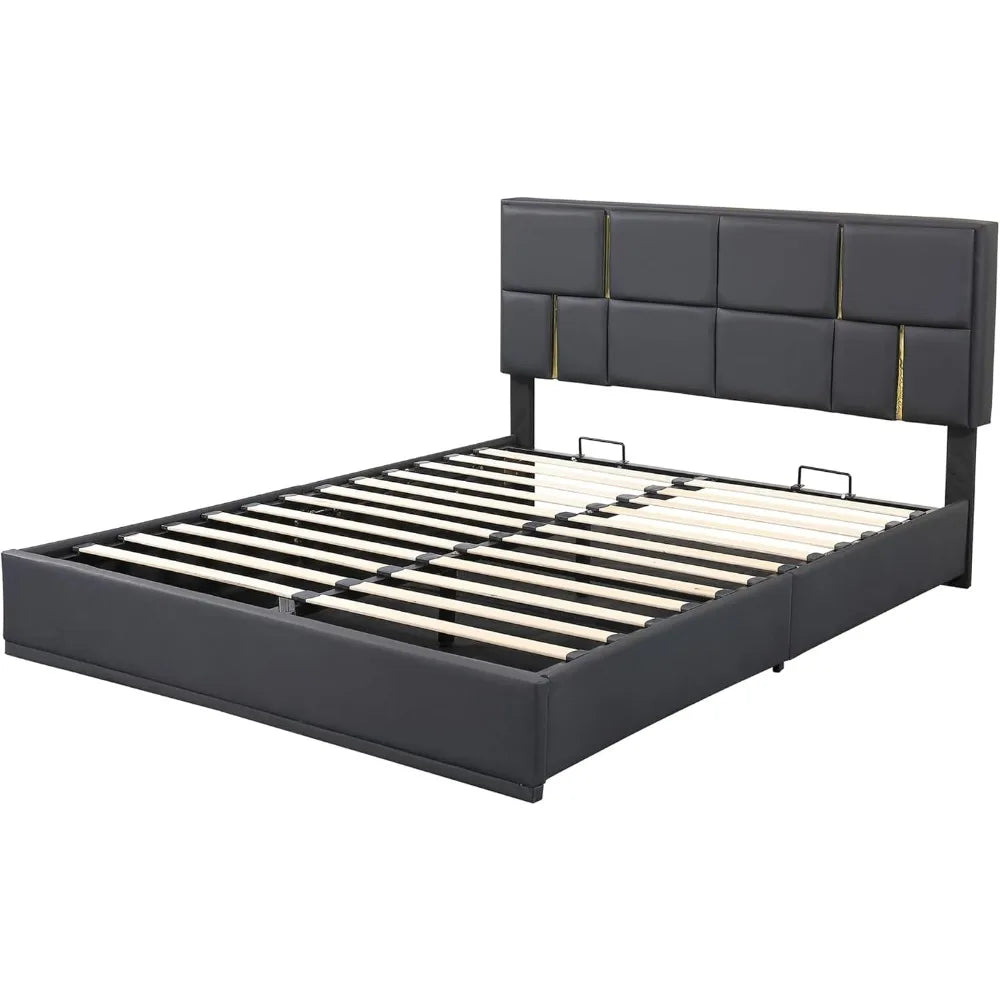 Queen Size Hydraulic Storage Bed w/Ottoman 2 Piece, Black