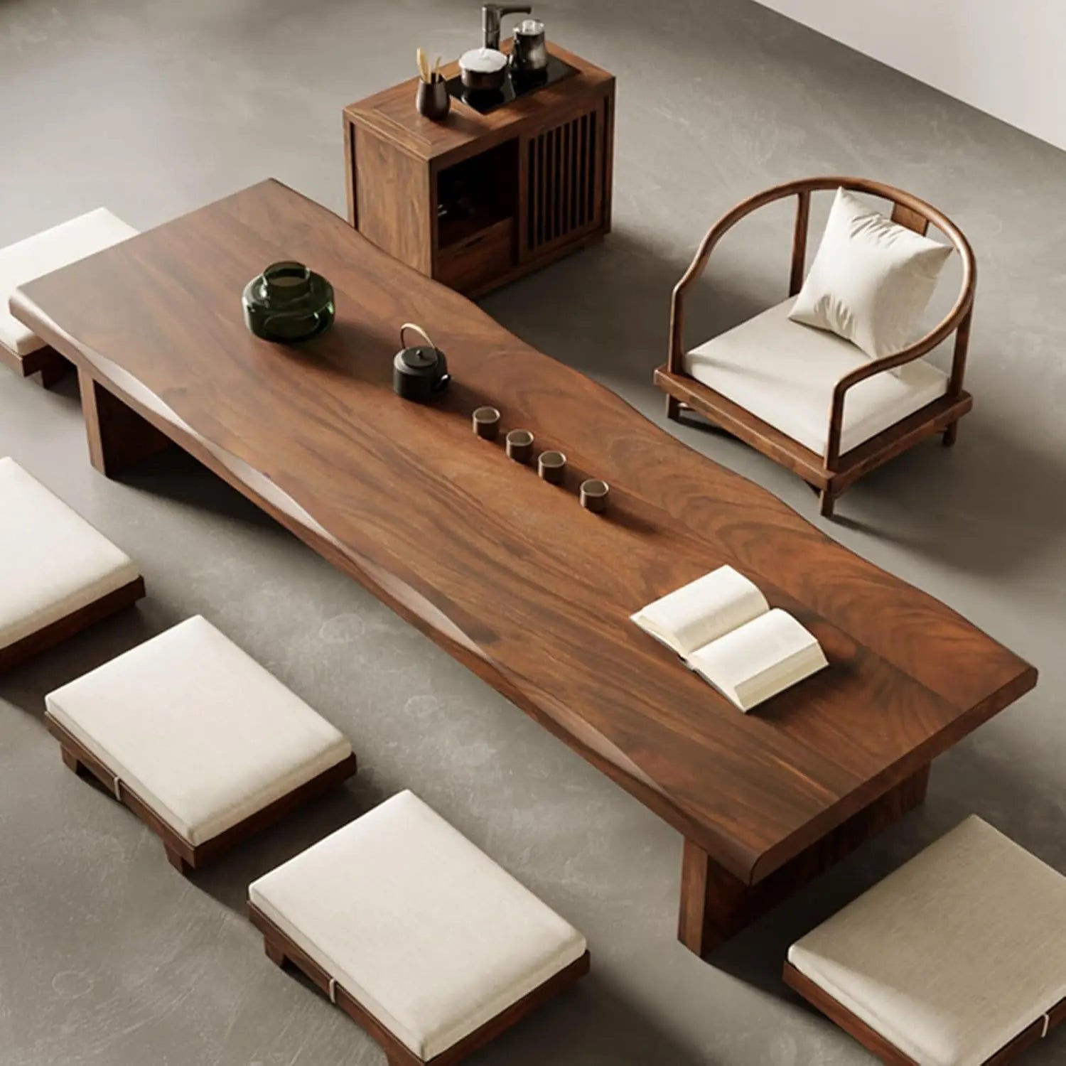 Solid Wood Low Floor Table, Meditation, Tea Ceremony 47.2 x 23.6 x 13.7IN