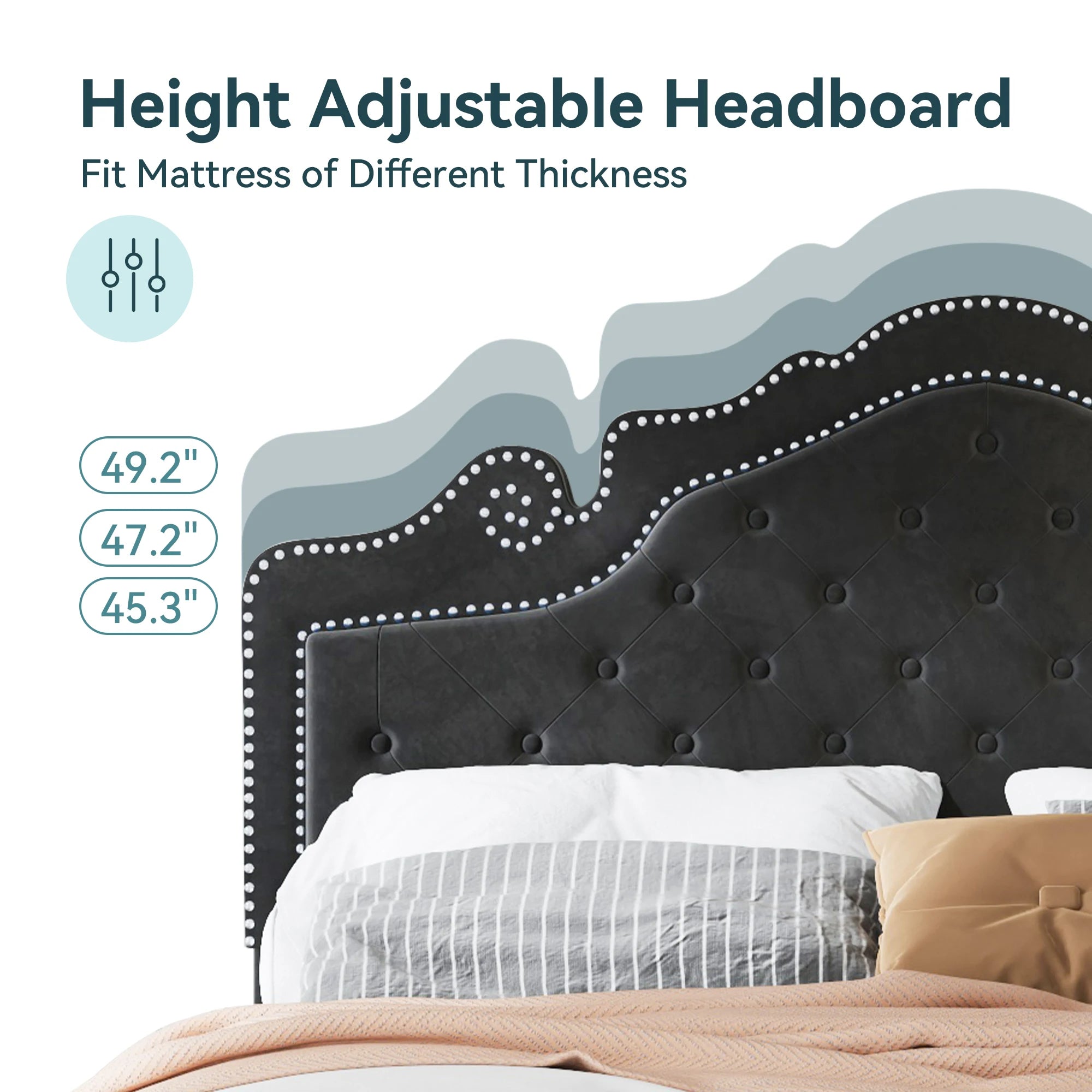 Full/Queen/King Velvet Diamond Tufted Upholstered Adjustable Headboard, Platform Bed Frame