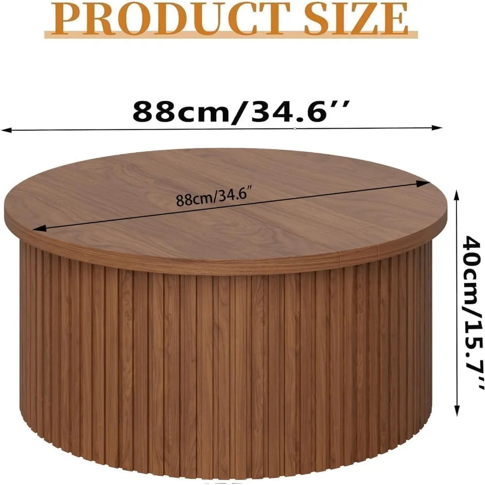 Fluted  31.6IN Round Lift Top Coffee Table with Hidden Storage
