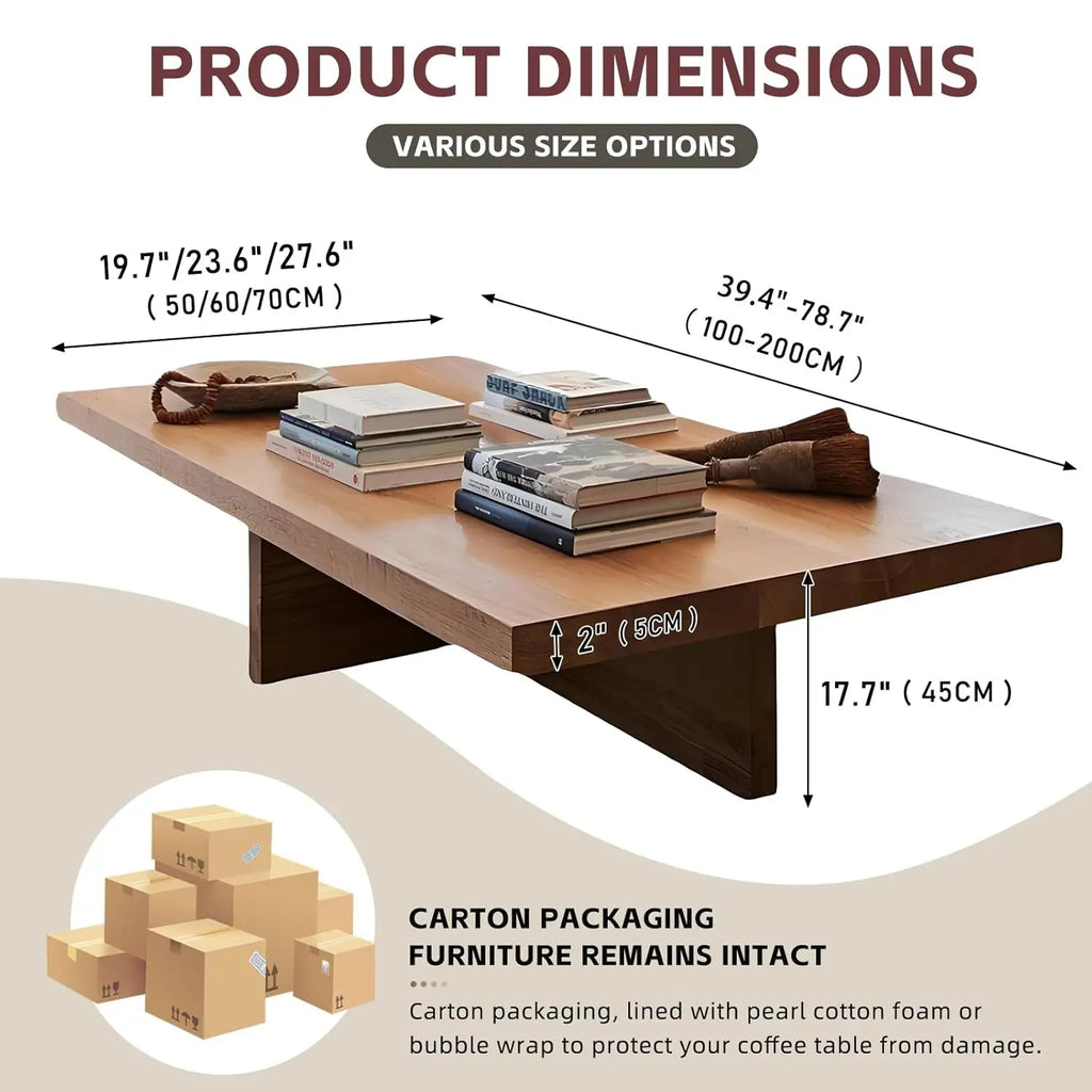 Coffee Table 2” Thick Tabletop, Solid Natural Wood Grain