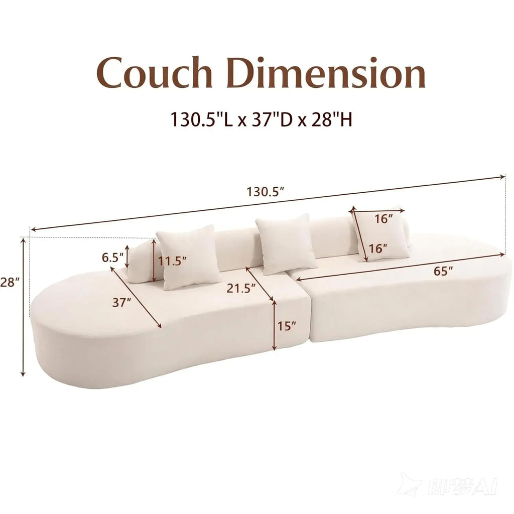 130IN Boneless Cloud Oversized Plush Sectional Modular Curved Sofa