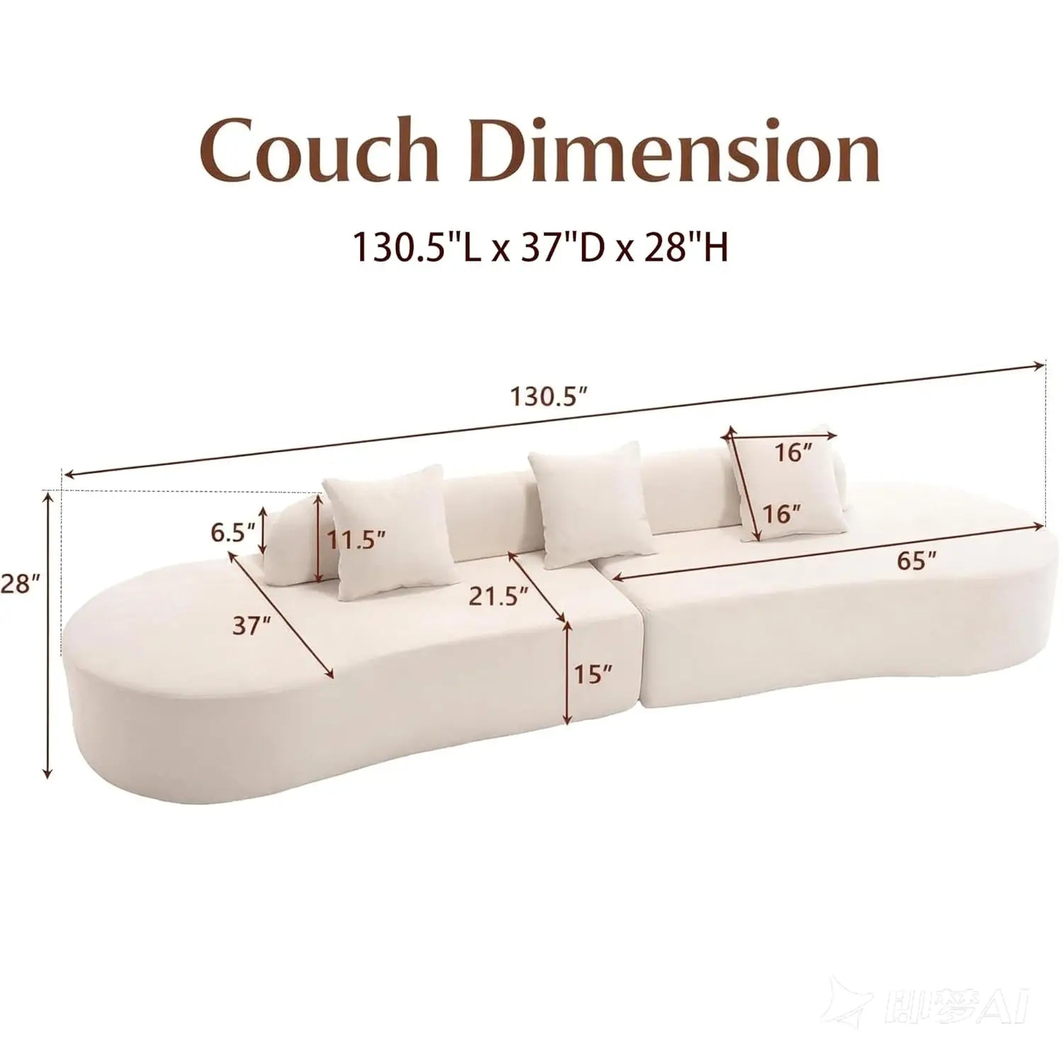 130IN Boneless Cloud Oversized Plush Sectional Modular Curved Sofa