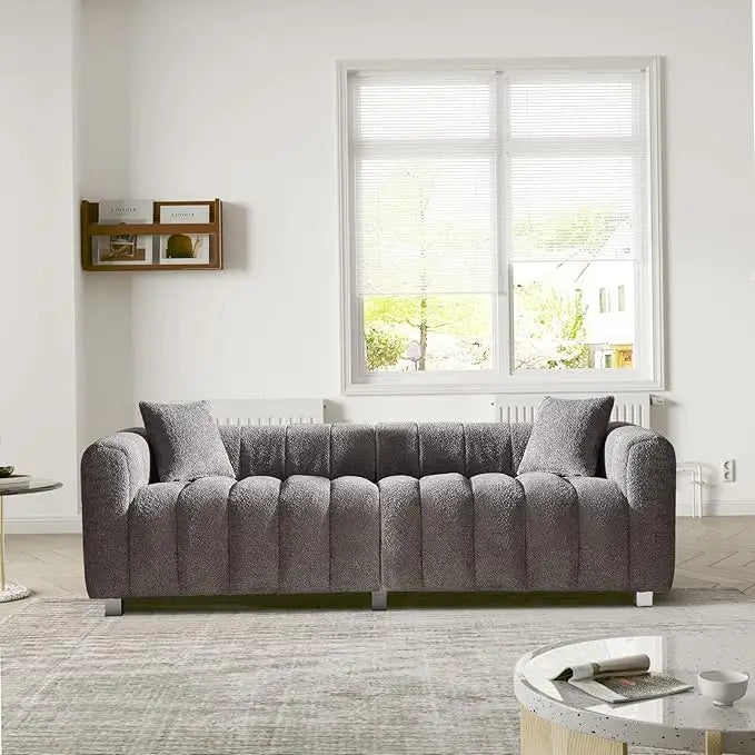 87.4" Deep Seat 3-Seater Bubble Teddy Velvet Sofa