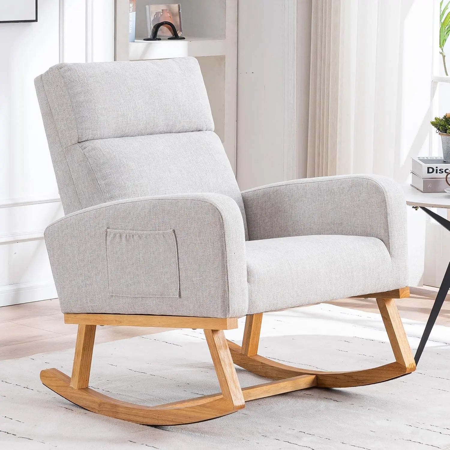 Rocking Chair, Sherpa Armchair with High Backrest