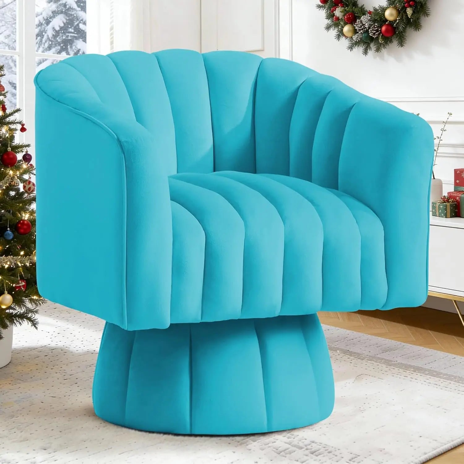 360° Swivel Barrel Chair, Wide Upholstered Velvet Fabric