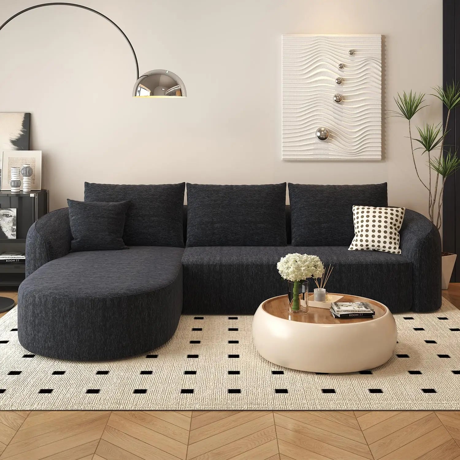 111" Modular Sectional Curved Back Sofa, L-Shape Boneless Cloud Couch