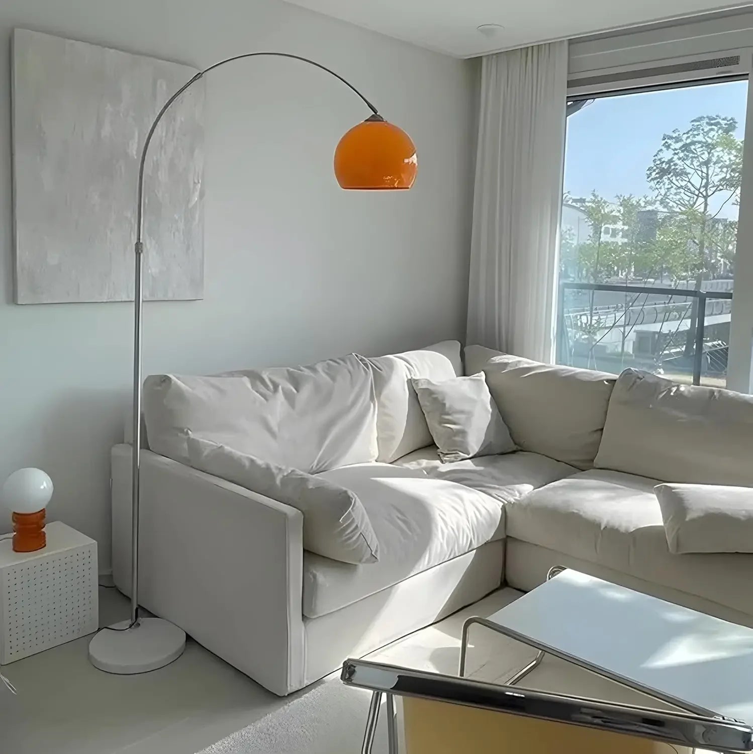 Nordic Orange Acrylic Shade Floor Lamp w/Arc