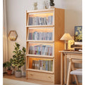 73" Tall 4 -Tier Wood Bookcase, Flip-Up Tempered Glass Doors, 3 Color LED