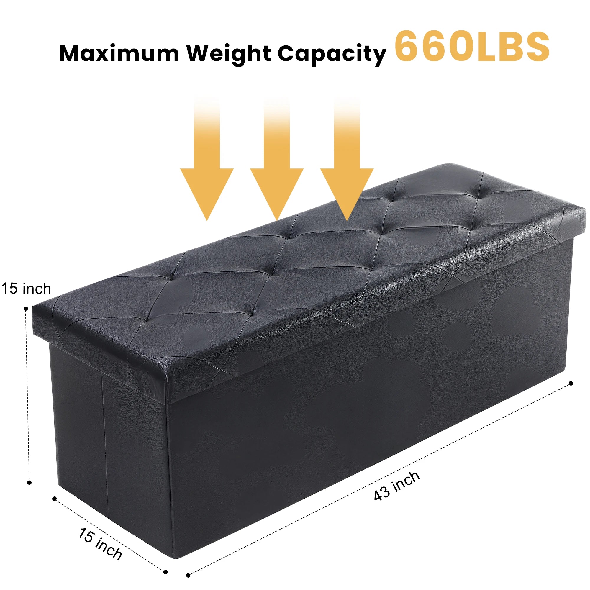 JHK 43IN Leather Folding Ottoman/Footrest Storage 660 lbs