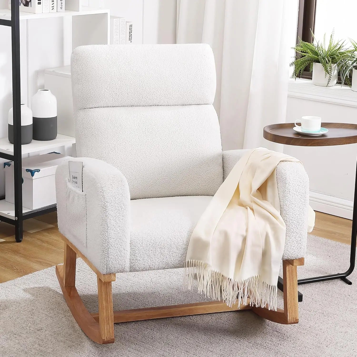 Rocking Chair, Sherpa Armchair with High Backrest