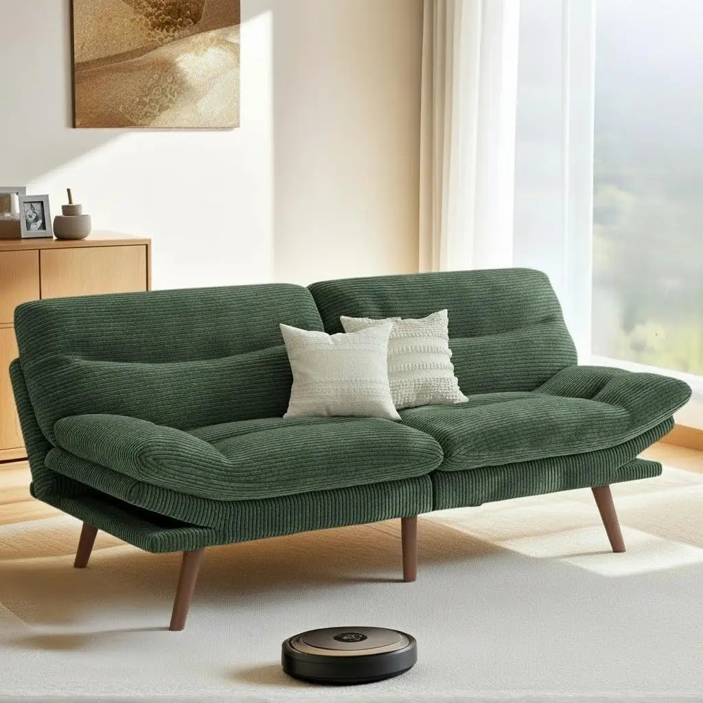 Futon Sofa Bed, 66IN Corduroy Recliner Sleeper, Adjustable Backrest, Armrests