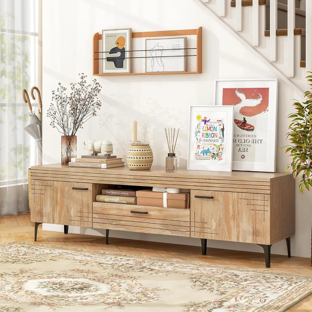 Entertainment Center for 65IN TVs, Drawer, 2 Cabinets Carved Doors