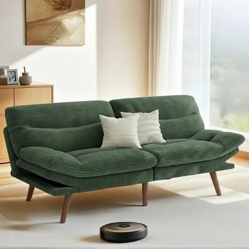 Futon Sofa Bed, 66IN Corduroy Recliner Sleeper, Adjustable Backrest, Armrests