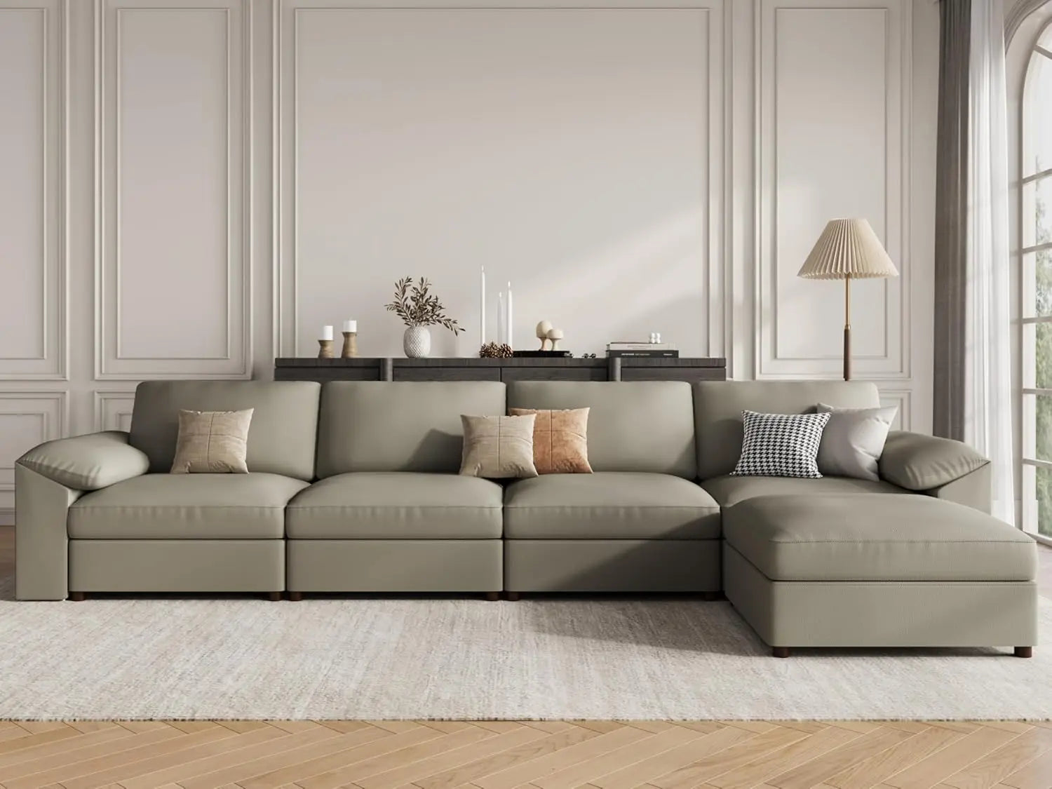 Oversized L-Shaped Leather Modular Sectional Sofa, Deep Seat