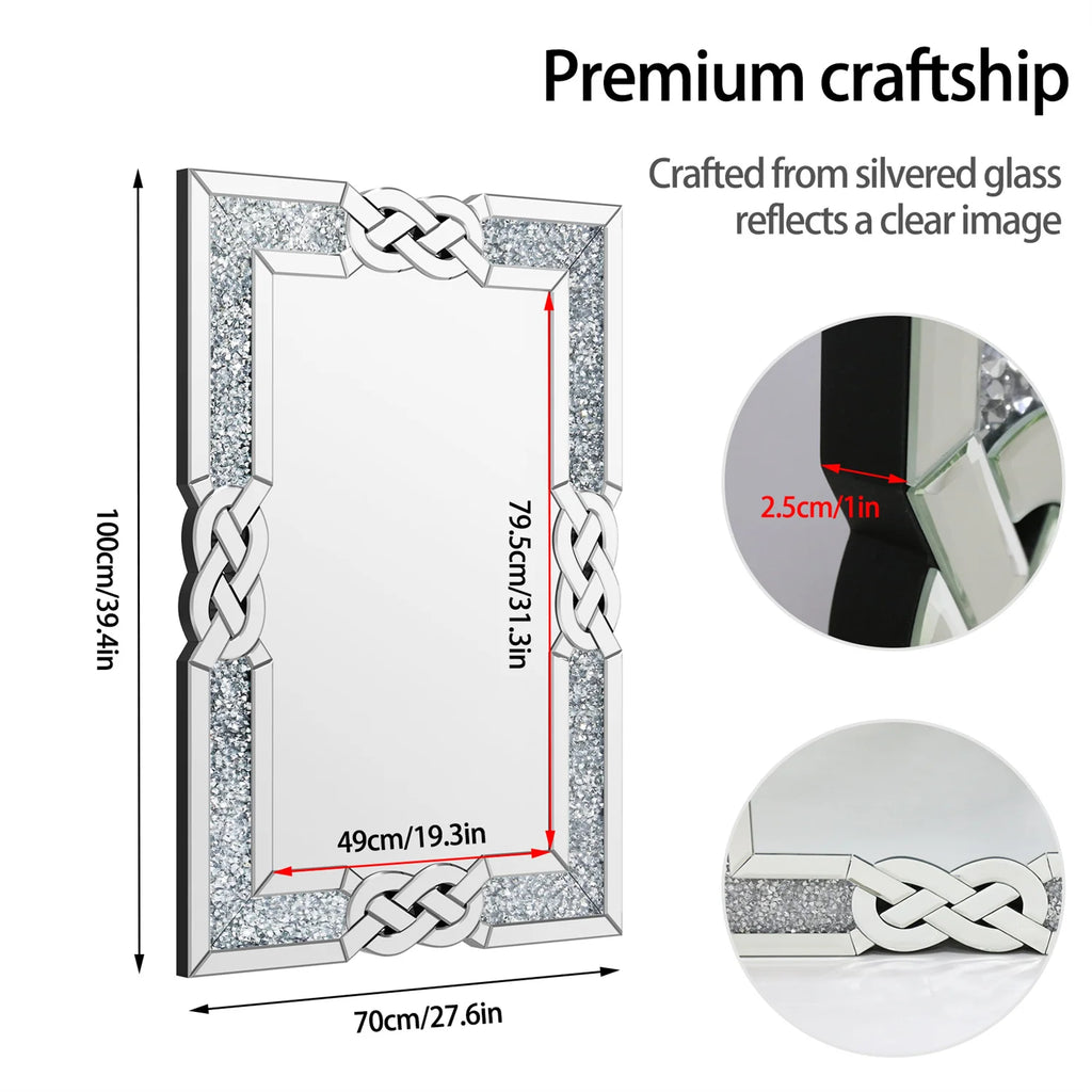 Crystal Mirror Crush Diamond Rectangle Silver Sparkly