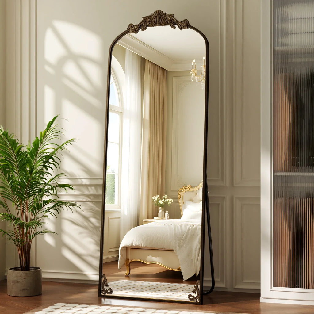 BEAUTYPEAK Full Length Mirror with Baroque Flower Head Design