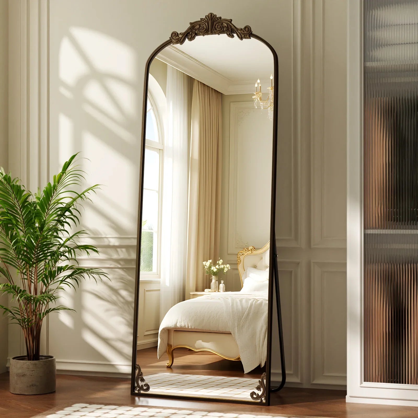 BEAUTYPEAK Full Length Mirror with Baroque Flower Head Design