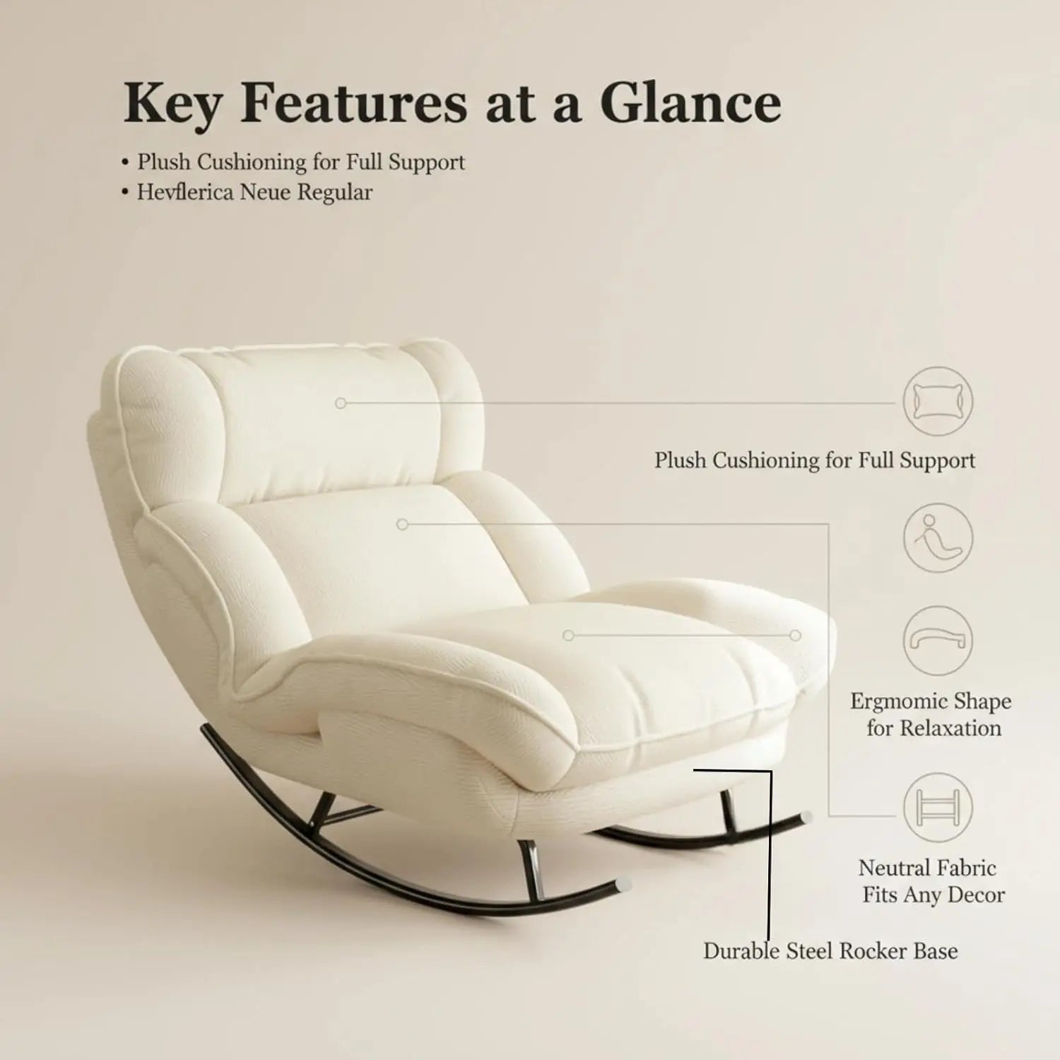 Ergonomic Sofa, Rocking Chair, Metal Frame, Adjustable Backrest