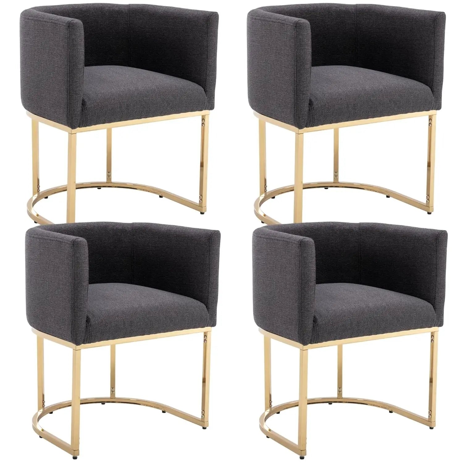 Velvet Set-of-4 Barrel Arm Dining Chairs w/Chrome Metal Frame