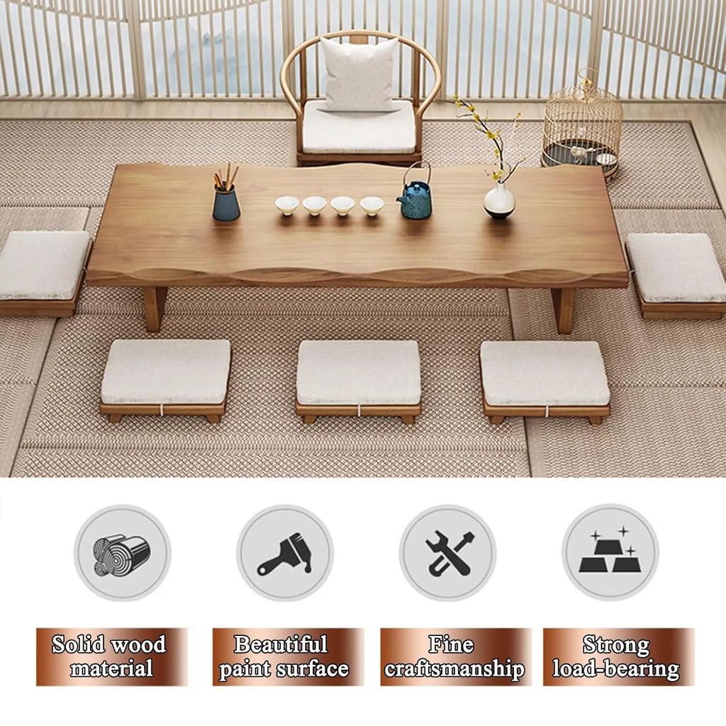 Solid Wood Low Floor Table, Meditation, Tea Ceremony 47.2 x 23.6 x 13.7IN