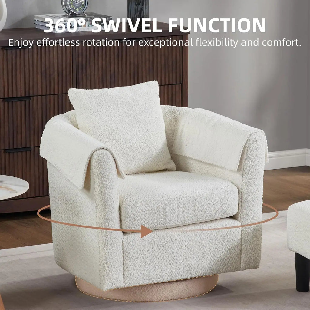 42" Oversized Upholstered Accent Chair, Swivel Barrel Chair, Storage Ottoman