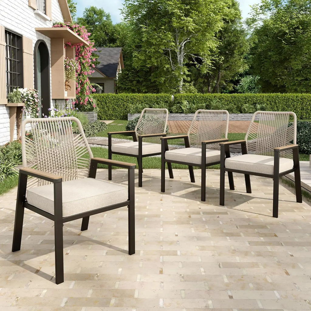 Round Outdoor Dining Set Wicker Rattan Chairs with Umbrella Hole
