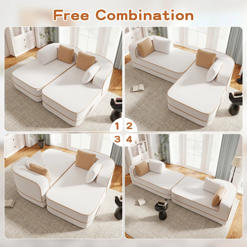 77.2" Fabric Boneless Sofa Couch with Double Chaises Sleeper Sofa