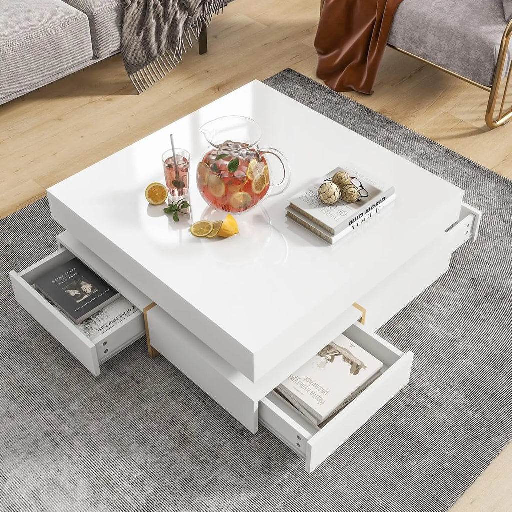 Coffee Table, Faux Marble Top, Rectangular with Caster Wheels.