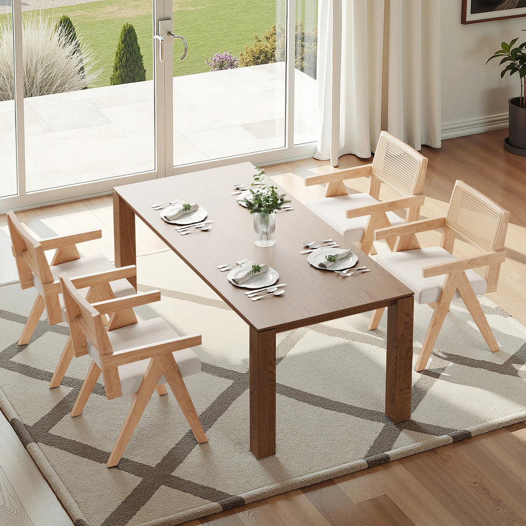 2 Rattan Chairs, Ash Wood Frame, Woven Rattan, Non-Slip Pads