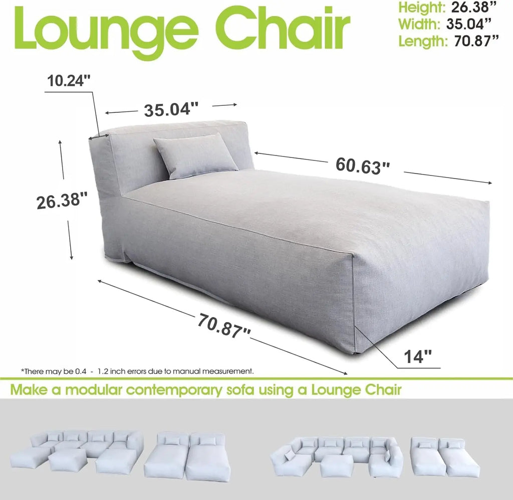 70" Bean Bag Lounger Chair for Sunbathing Tanning Water-Resistant