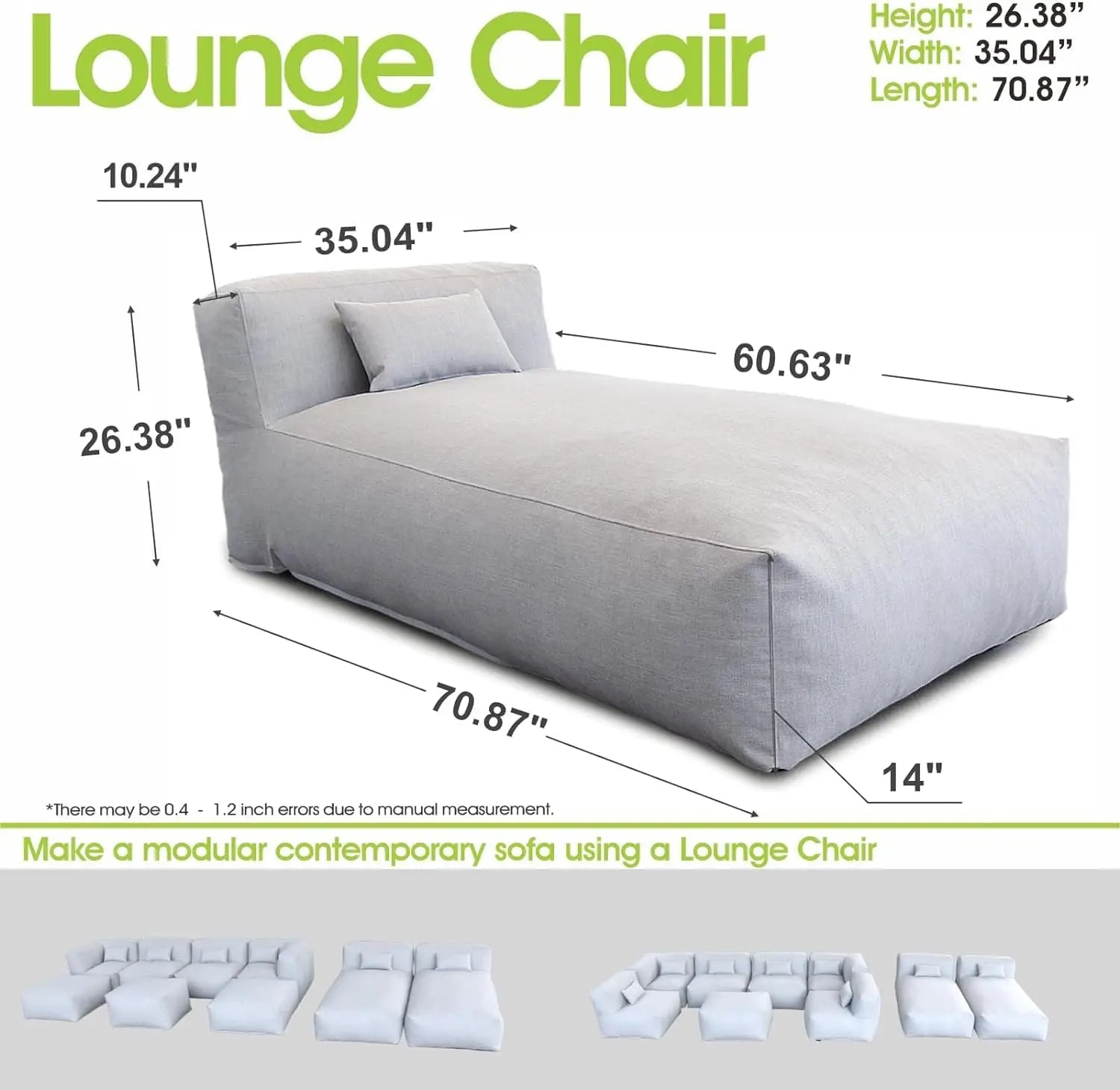 70" Bean Bag Lounger Chair for Sunbathing Tanning Water-Resistant