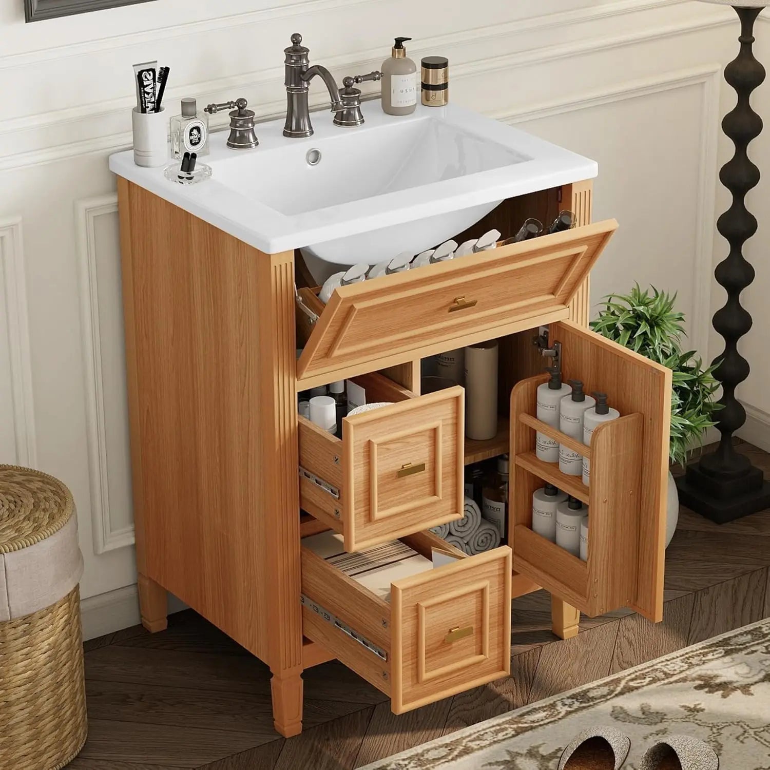 24-inch Vanity Flip Drawer Single Storage Cabinet 2 Drawers