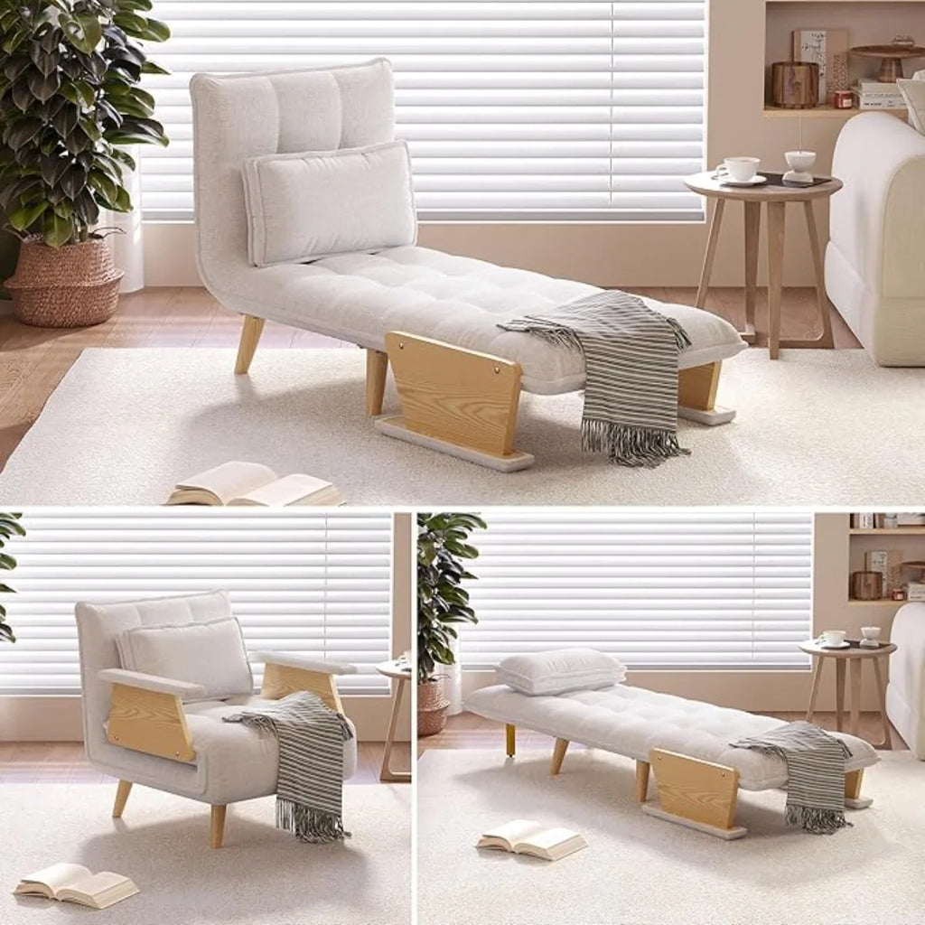 3-in -1 Sleeper Chair Bed, Linen Folding Armchair Sleeper, Adjustable Backrest